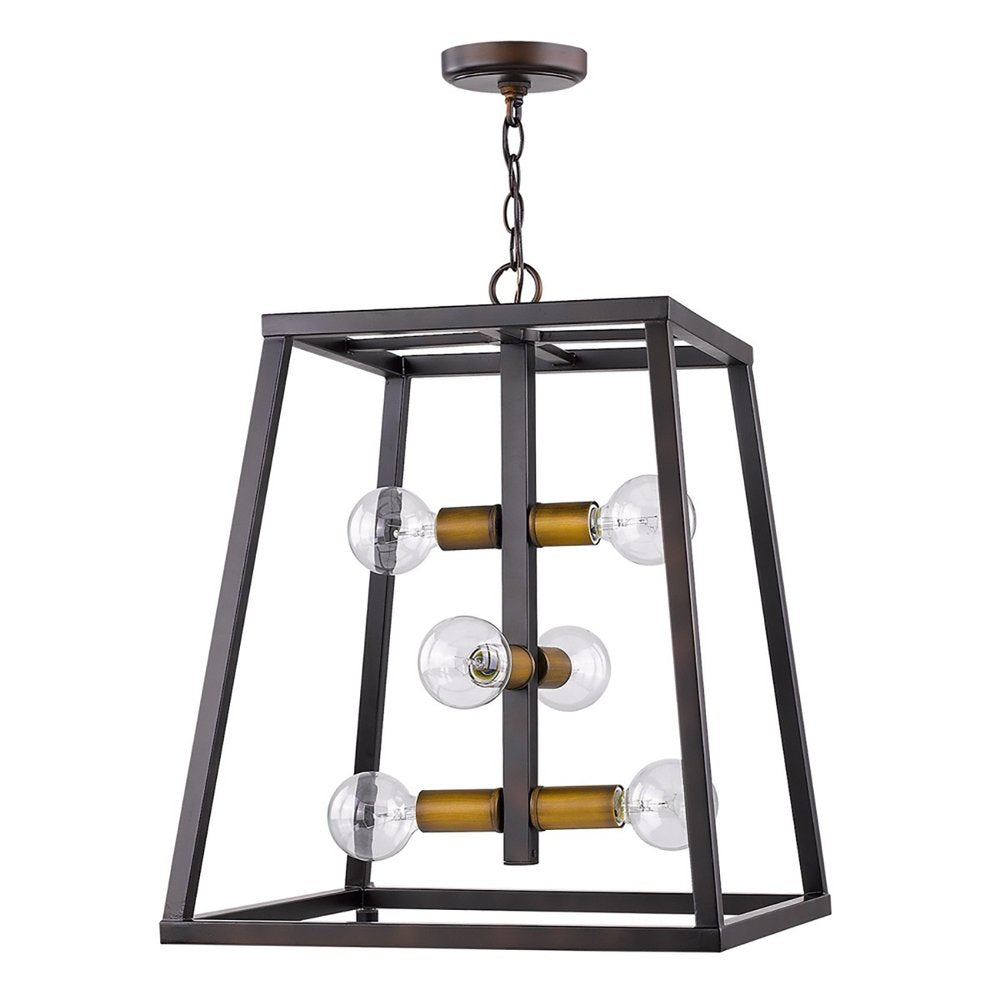 Tiberton 6-Light Oil-Rubbed Bronze Foyer Pendant With Antique Brass Sockets on a white background