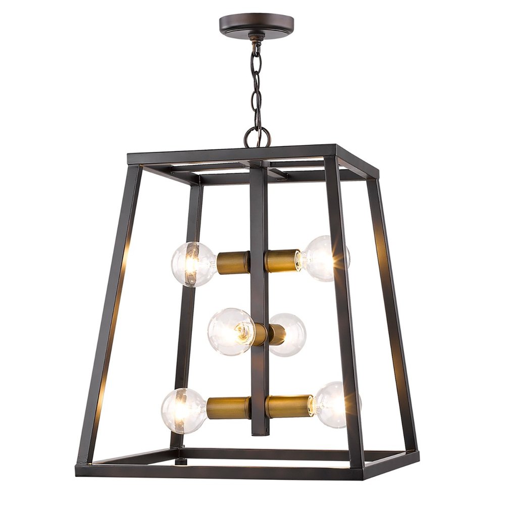 Tiberton 6-Light Oil-Rubbed Bronze Foyer Pendant With Antique Brass Sockets on a white background