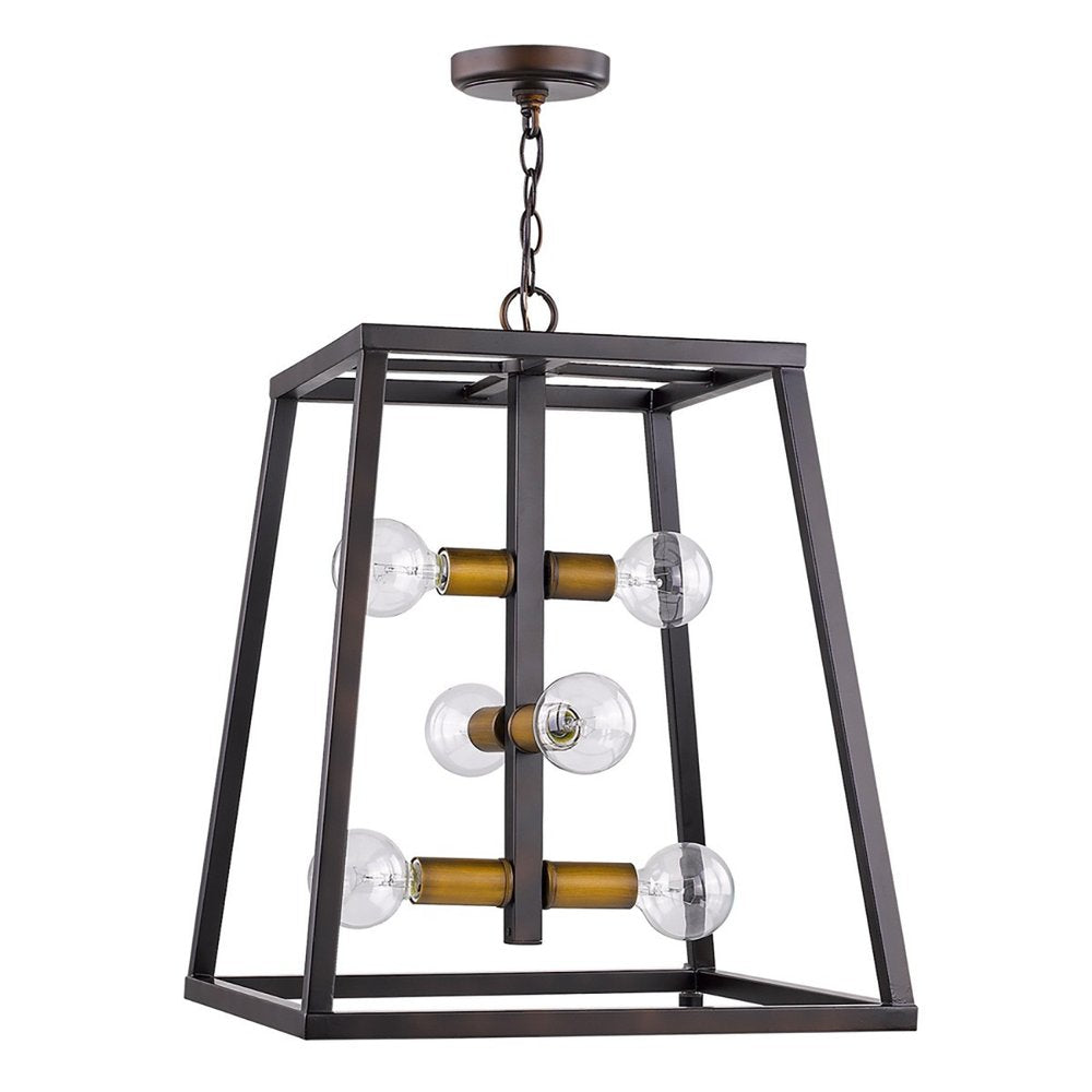 Tiberton 6-Light Oil-Rubbed Bronze Foyer Pendant With Antique Brass Sockets on a white background