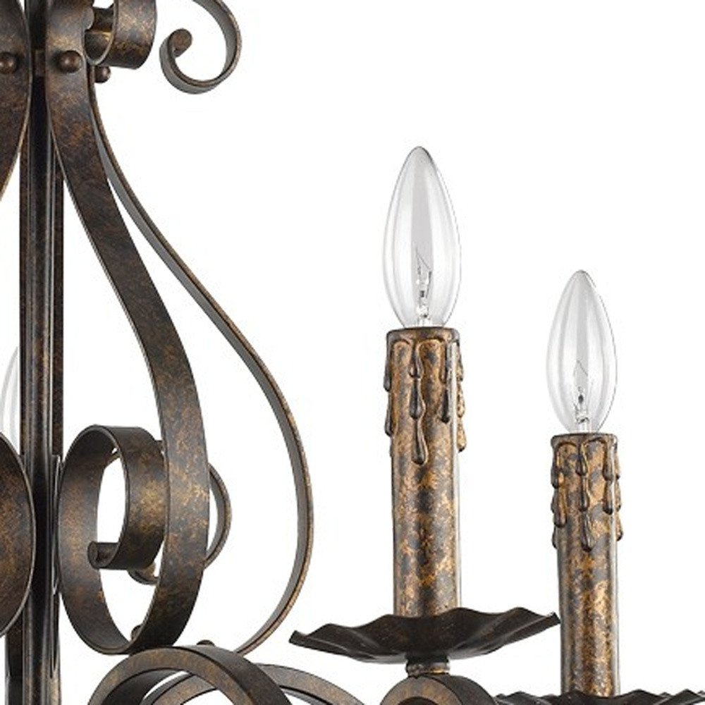 Brown Candle Style Five Light Metal Dimmable Chandelier on a white background