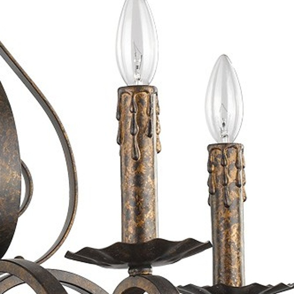 Brown Candle Style Five Light Metal Dimmable Chandelier on a white background