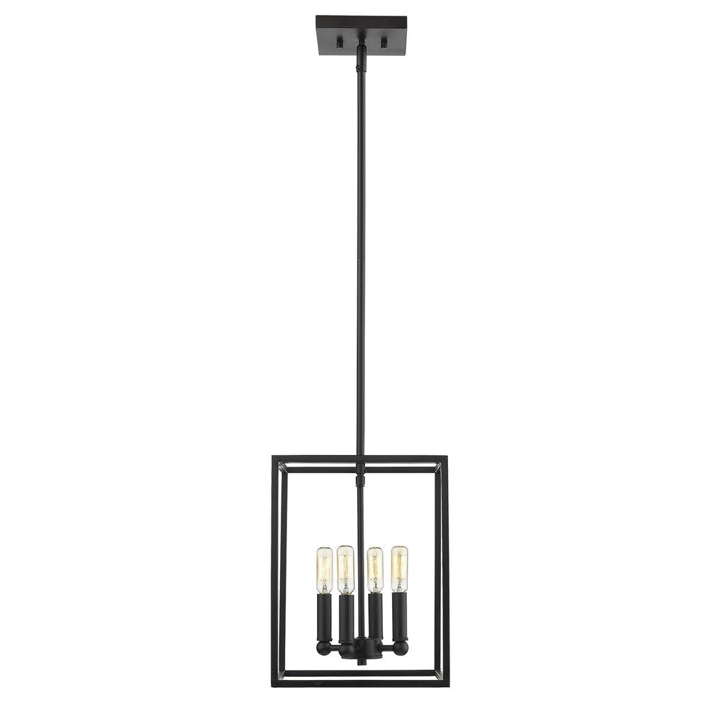 Black Metal Four Light Dimmable Ceiling Light on a white background