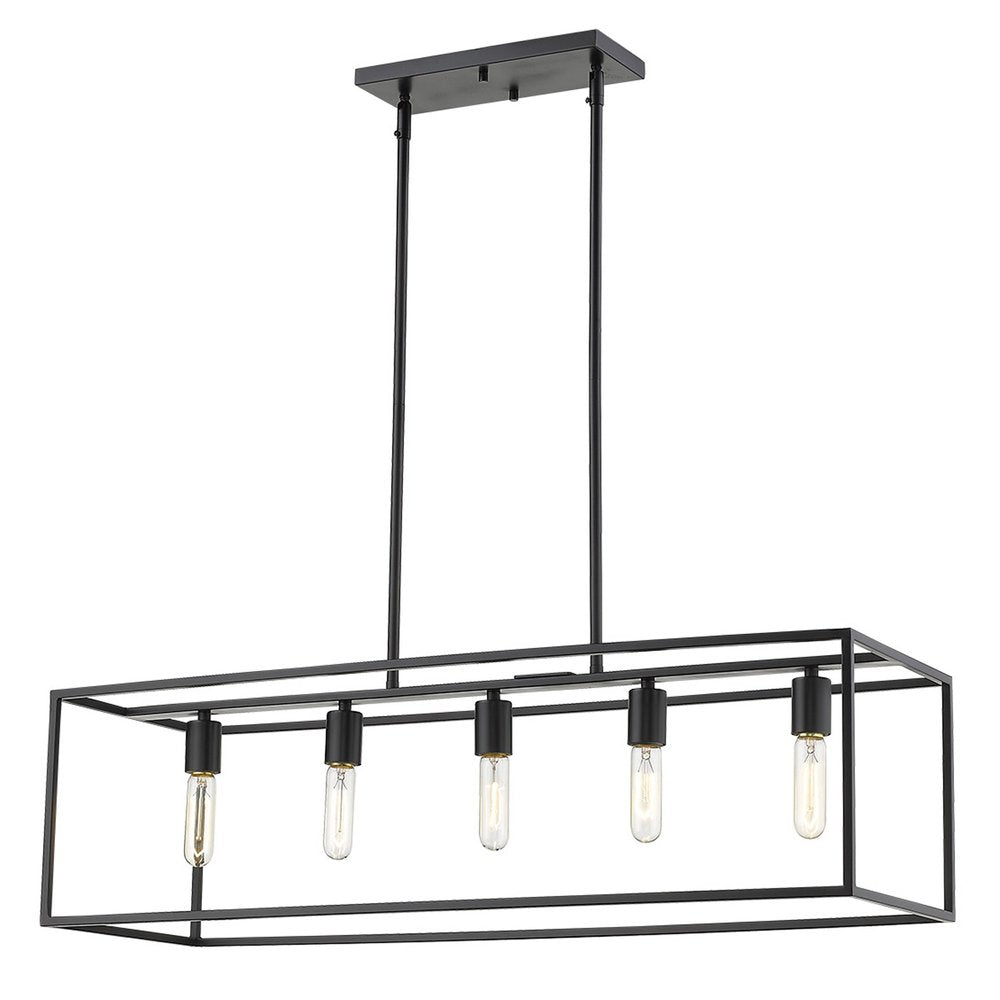 Black Metal Five Light Dimmable Ceiling Light on a white background