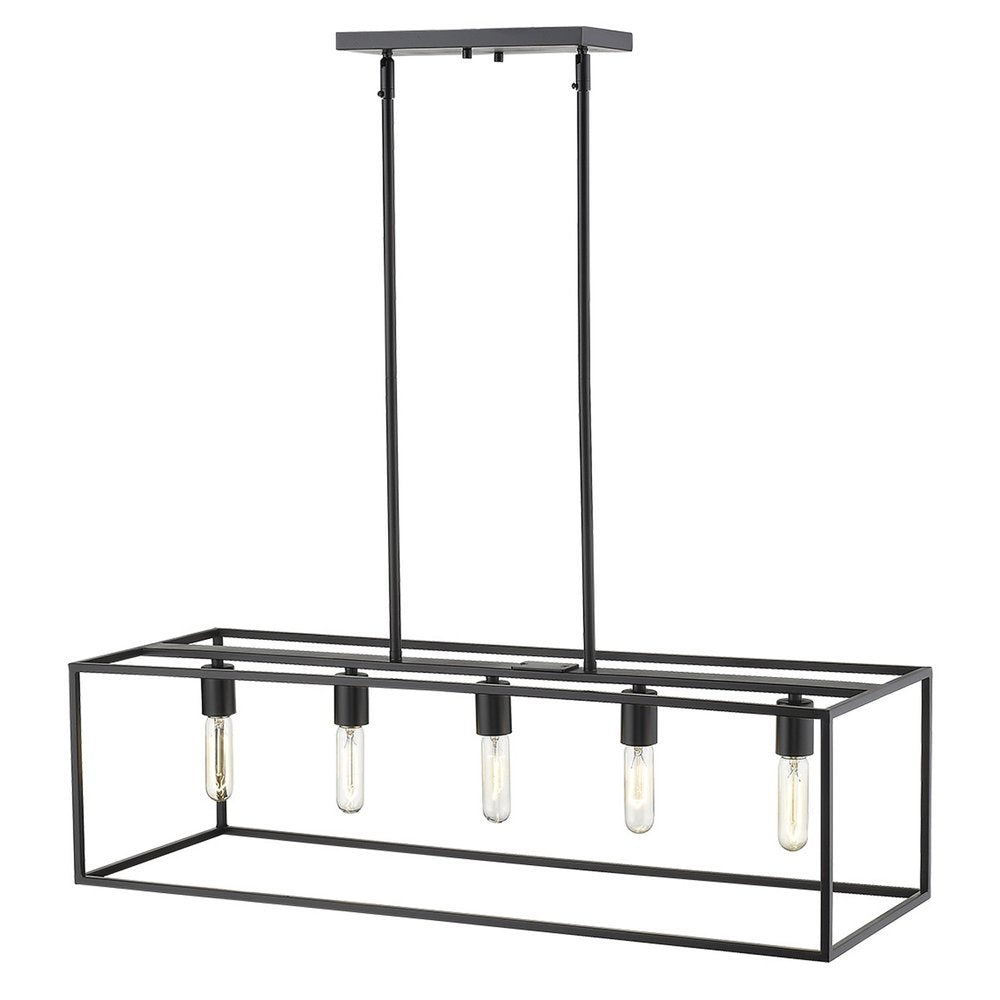 Black Metal Five Light Dimmable Ceiling Light on a white background