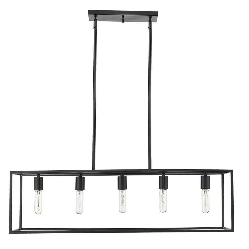 Black Metal Five Light Dimmable Ceiling Light on a white background