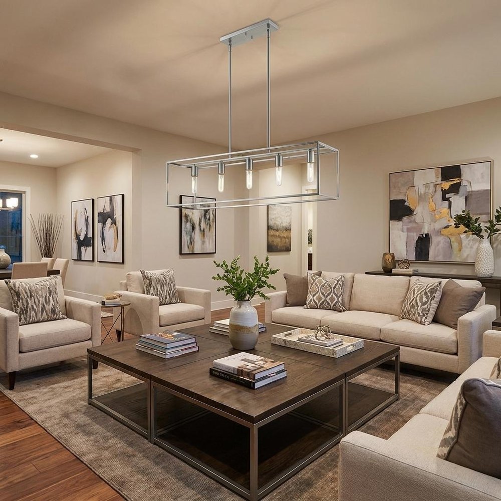 Silver Metal Five Light Dimmable Ceiling Light in a home interior