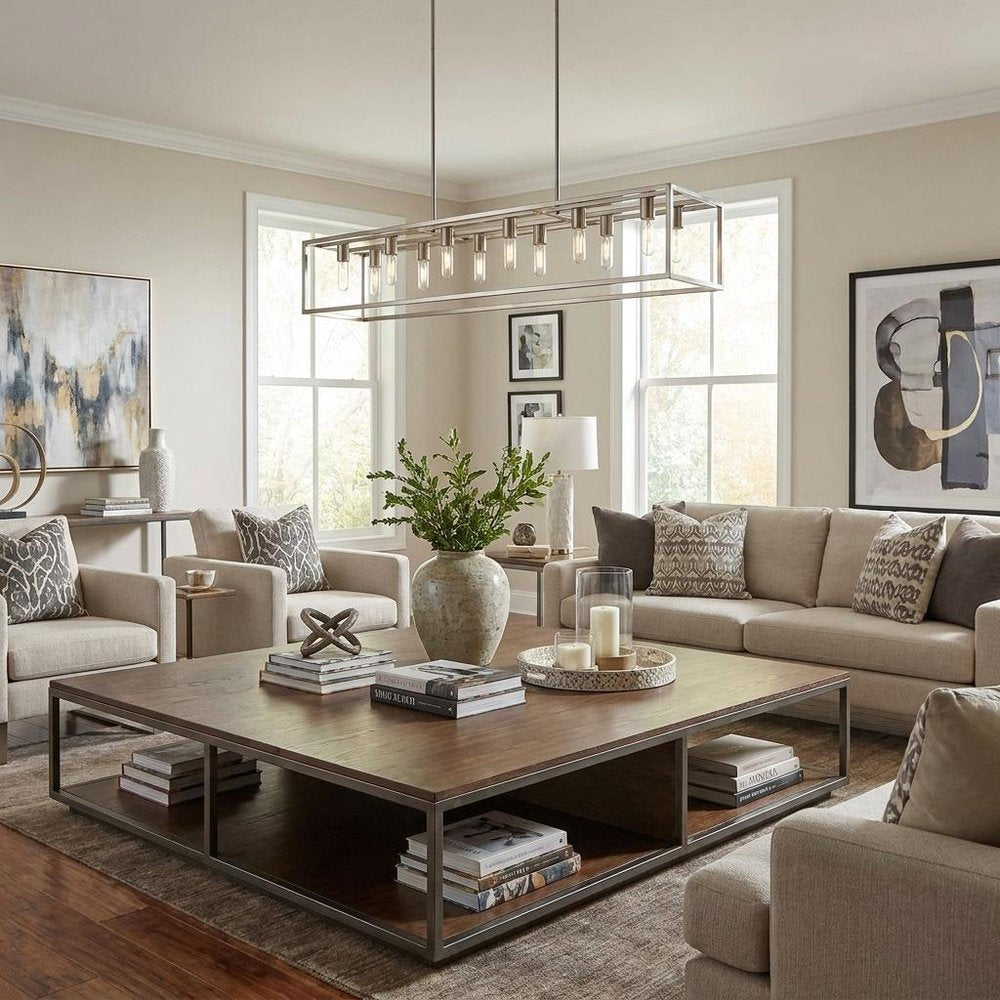 Silver Metal Twelve Light Dimmable Ceiling Light in a home interior