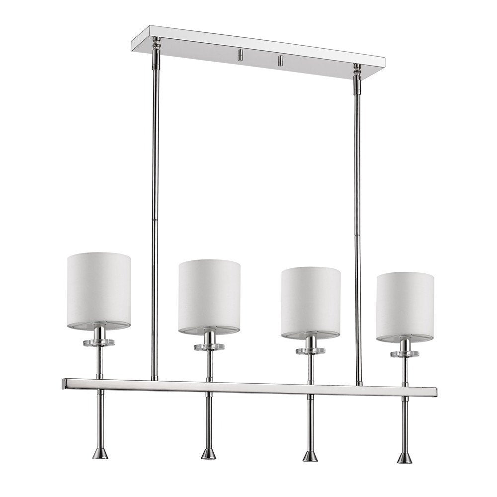 White Metal Four Light Dimmable Ceiling Light With White Shades on a white background