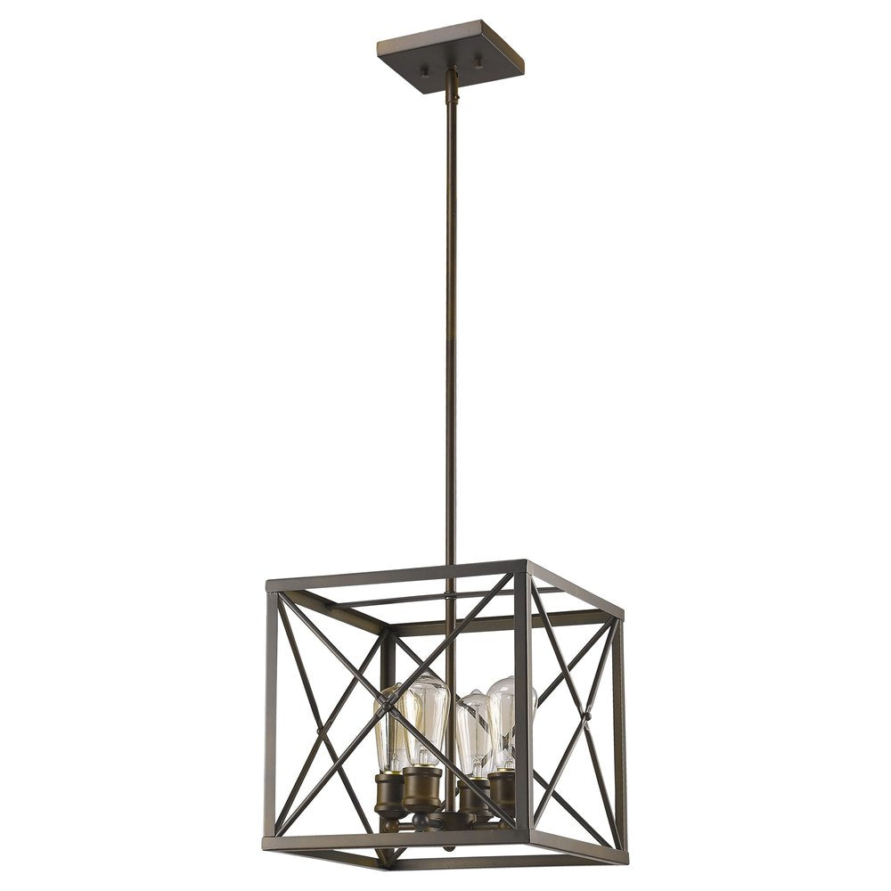 Brooklyn 4-Light Oil-Rubbed Bronze Pendant With Metal Framework Shade on a white background