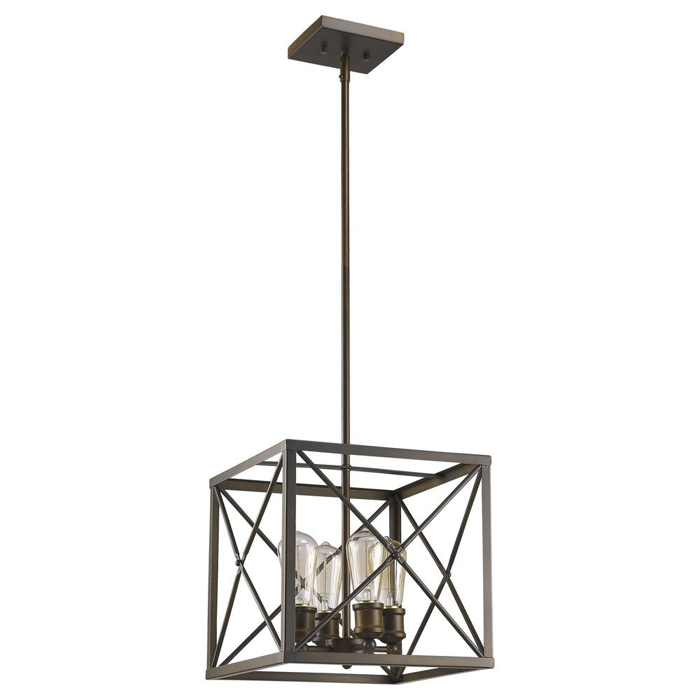 Brooklyn 4-Light Oil-Rubbed Bronze Pendant With Metal Framework Shade on a white background