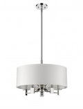 Silver Metal Five Light Dimmable Ceiling Light With White Shades on a white background