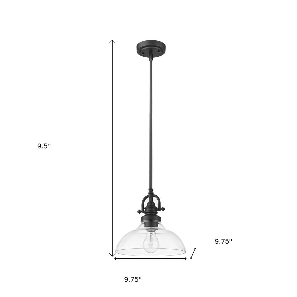 Matte Black Hanging Light with Glass Dome Shade on a white background