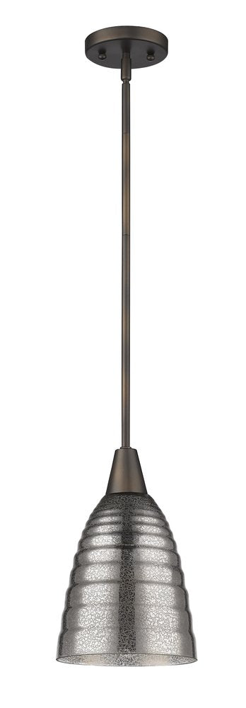 Bronze Hanging Light with Ribbed Pebbled Glass Shade on a white background