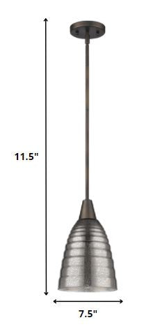 Bronze Hanging Light with Ribbed Pebbled Glass Shade on a white background