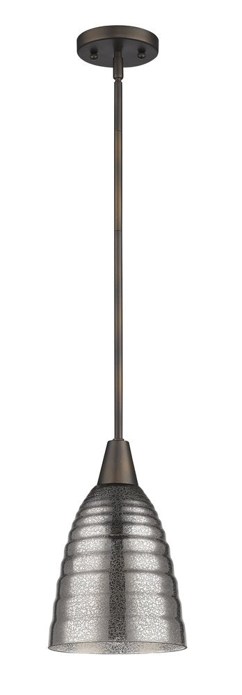 Bronze Hanging Light with Ribbed Pebbled Glass Shade on a white background