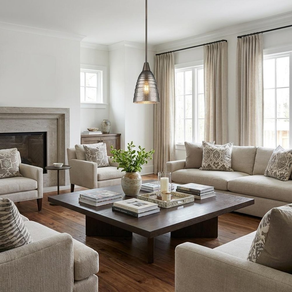 Bronze Hanging Light with Ribbed Pebbled Glass Shade in a home interior