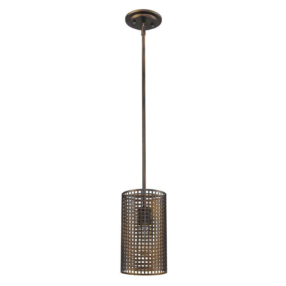Bronze Metal Hanging Light with Mesh Shade on a white background