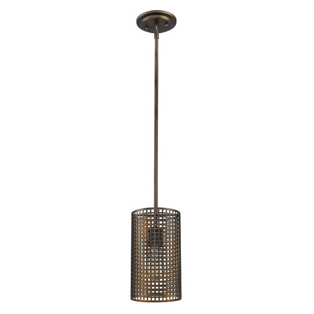 Bronze Metal Hanging Light with Mesh Shade on a white background
