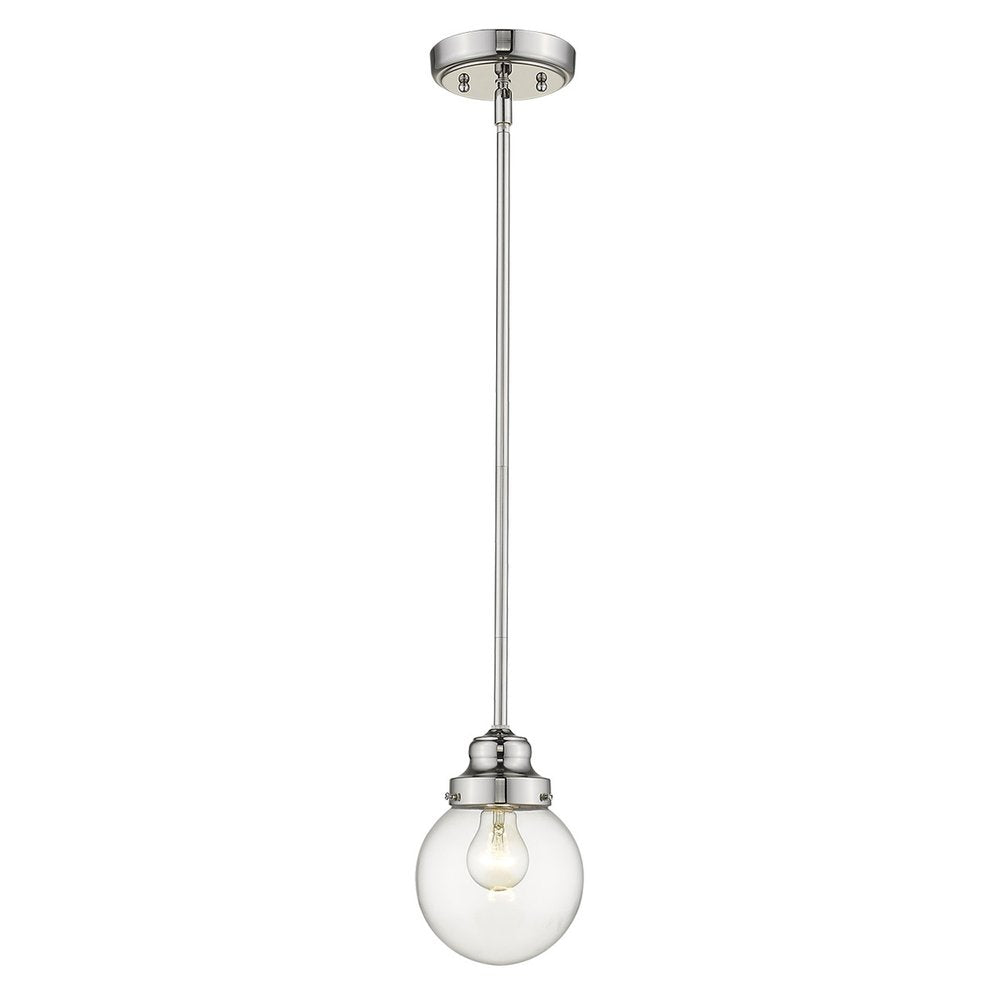 Silver Metal Hanging with Round Clear Glass Shade on a white background