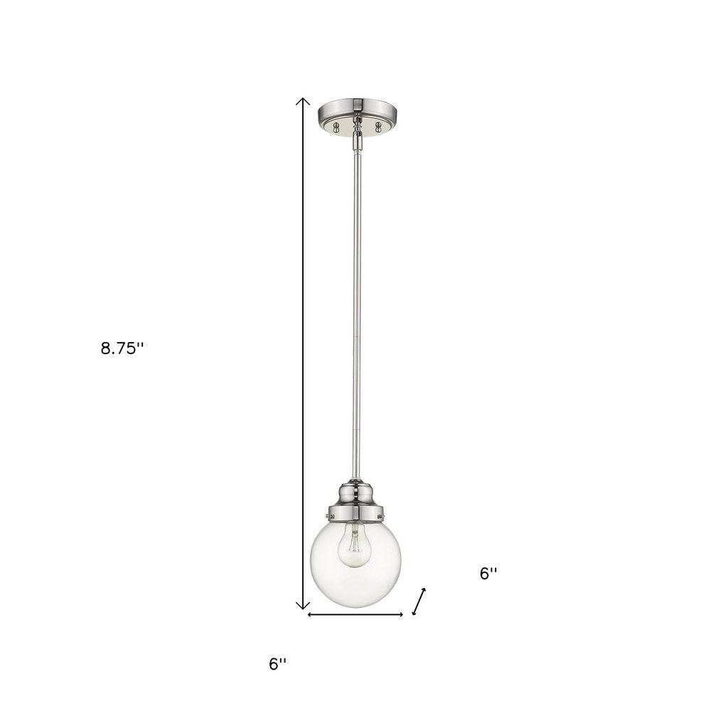Silver Metal Hanging with Round Clear Glass Shade on a white background
