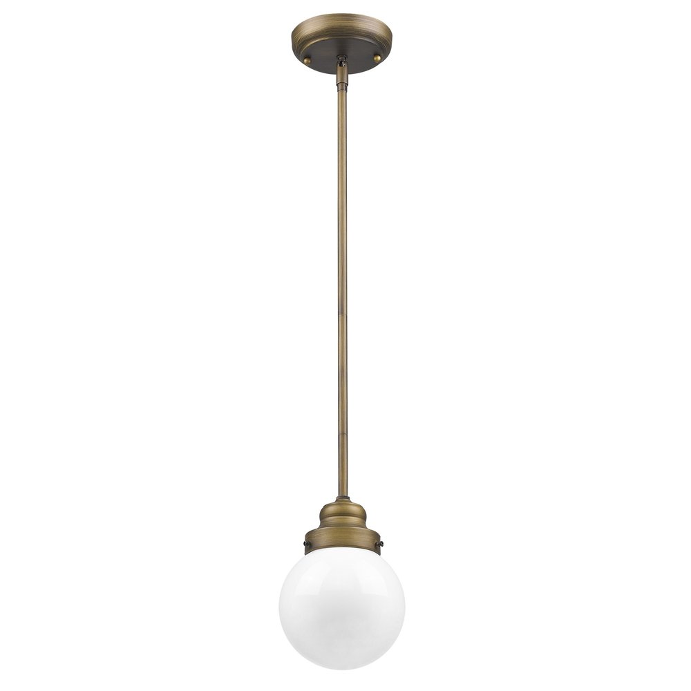 Brushed Gold Metal Hanging with Round Glass Shade on a white background
