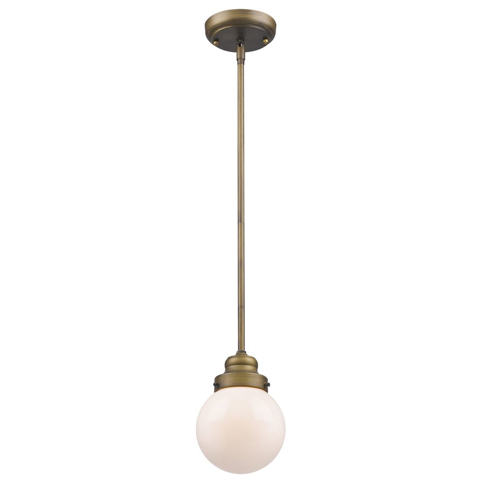 Brushed Gold Metal Hanging with Round Glass Shade on a white background