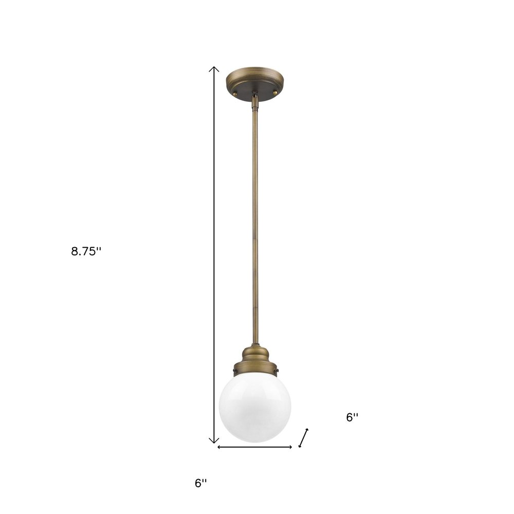 Brushed Gold Metal Hanging with Round Glass Shade on a white background