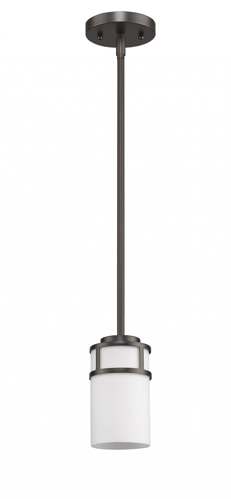 Brushed Bronze Minimalist Cylindrical Hanging Light on a white background
