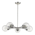 Silver Five Light Metal Dimmable Chandelier With Clear Shades on a white background