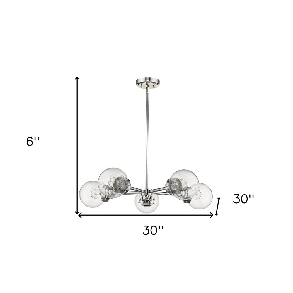 Silver Five Light Metal Dimmable Chandelier With Clear Shades on a white background