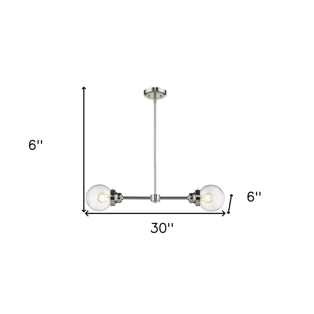 Silver Metal Two Light Dimmable Ceiling Light With Clear Shades