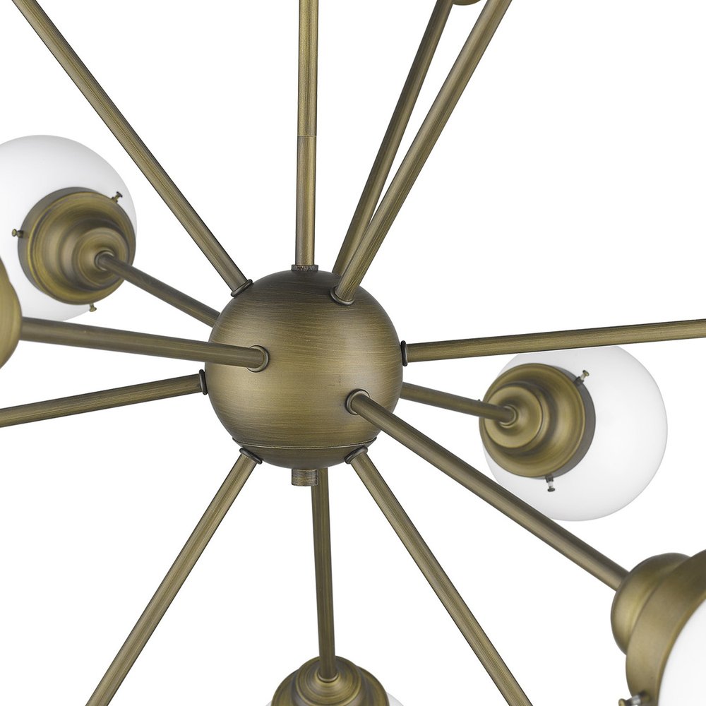 Bronze Sputnik Twelve Light Frosted Metal Dimmable Chandelier With Off White Shades on a white background
