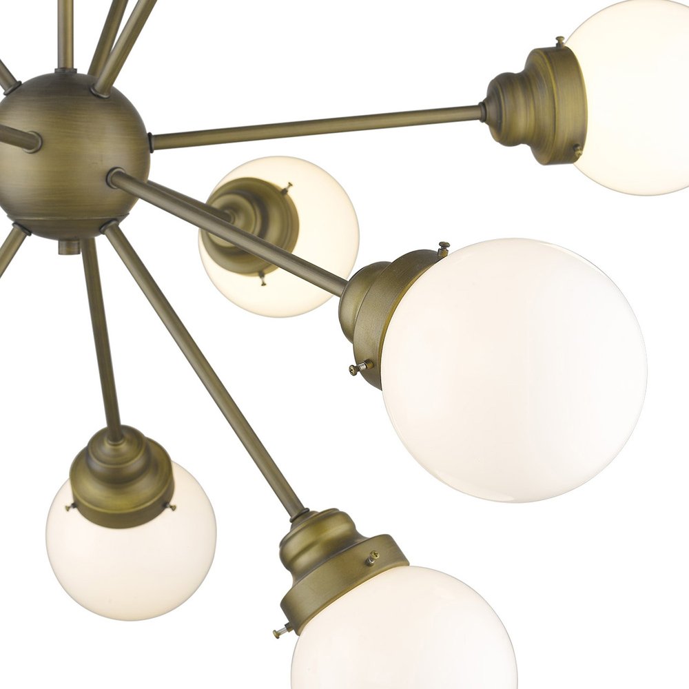 Bronze Sputnik Twelve Light Frosted Metal Dimmable Chandelier With Off White Shades on a white background