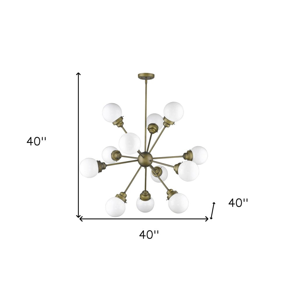 Bronze Sputnik Twelve Light Frosted Metal Dimmable Chandelier With Off White Shades on a white background