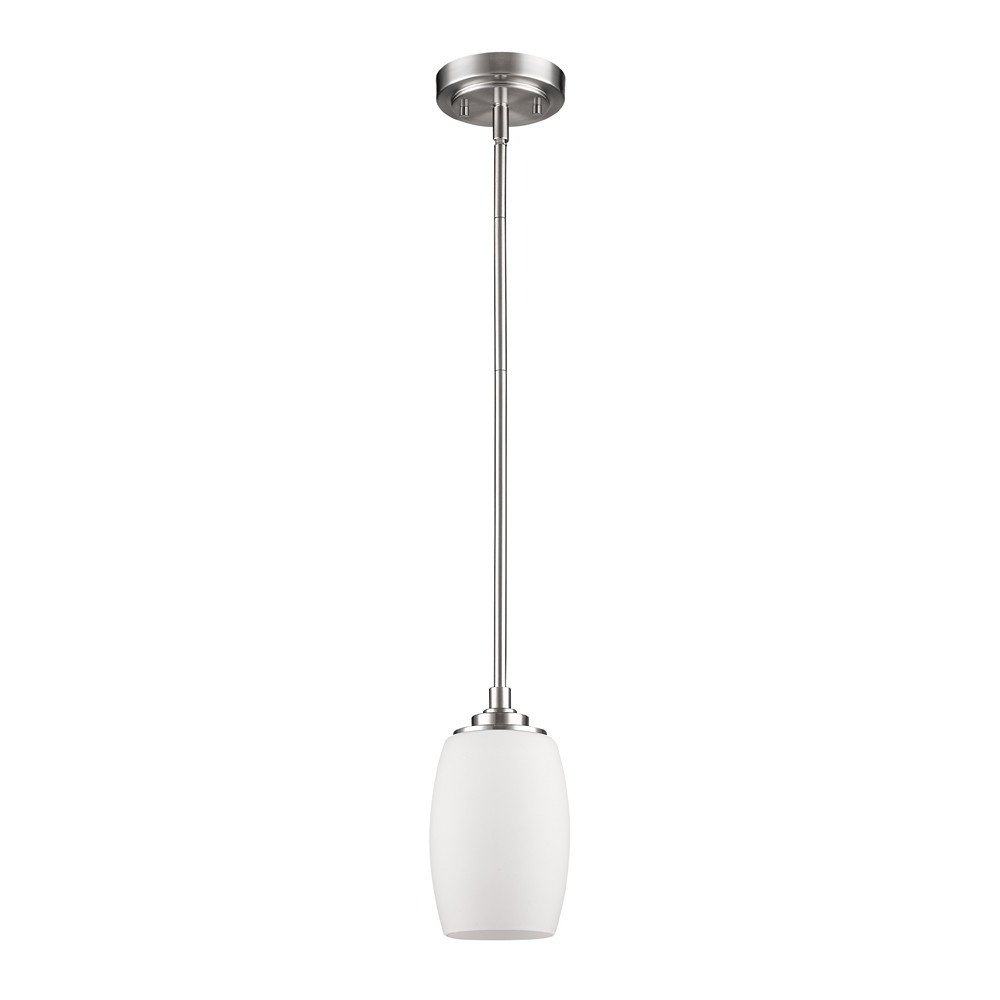 Silver Hanging Light with Frosted Glass Shade on a white background