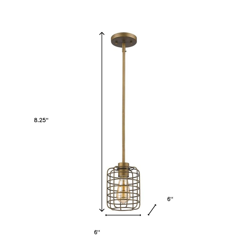 Brushed Gold Metal Cage Hanging Light on a white background