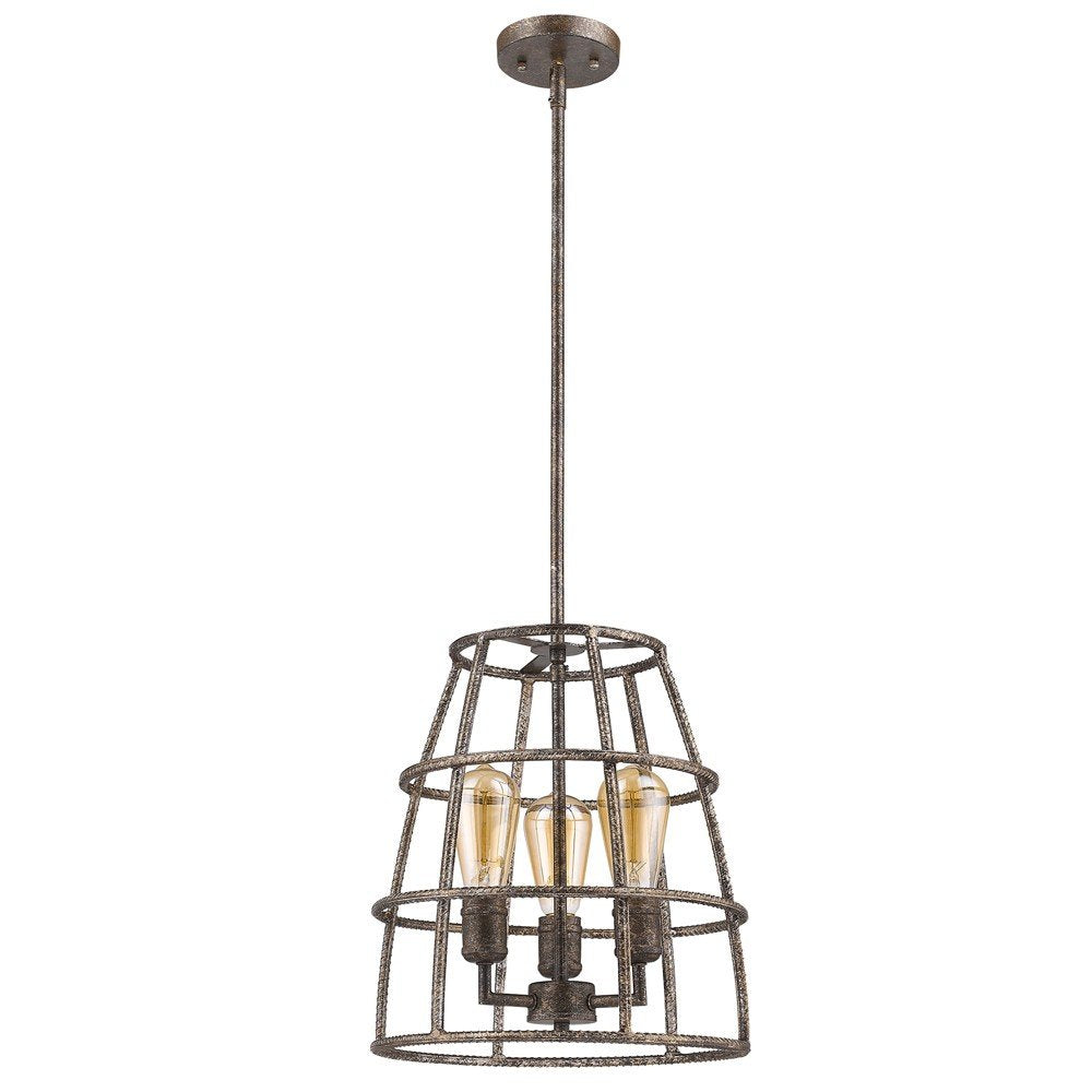 Brown Metal Three Light Dimmable Ceiling Light With Gold Shades
