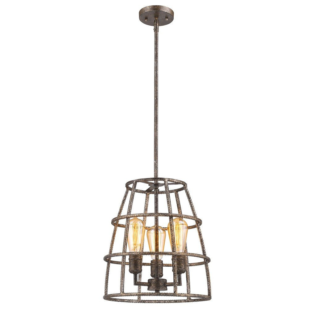 Brown Metal Three Light Dimmable Ceiling Light With Gold Shades
