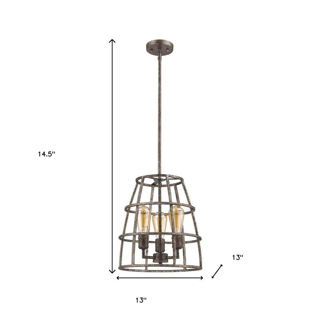Brown Metal Three Light Dimmable Ceiling Light With Gold Shades