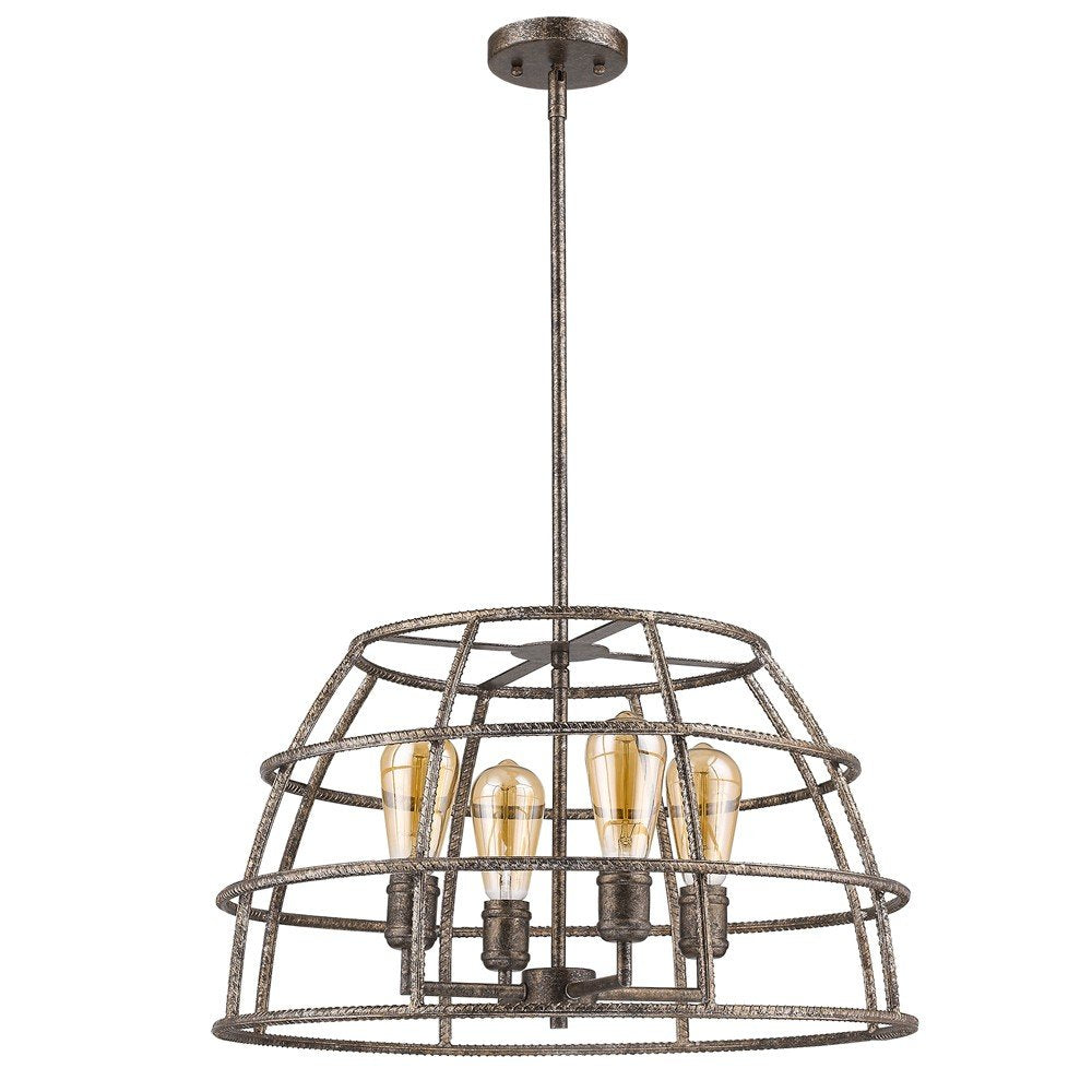 Brown Metal Four Light Dimmable Ceiling Light With Gold Shades