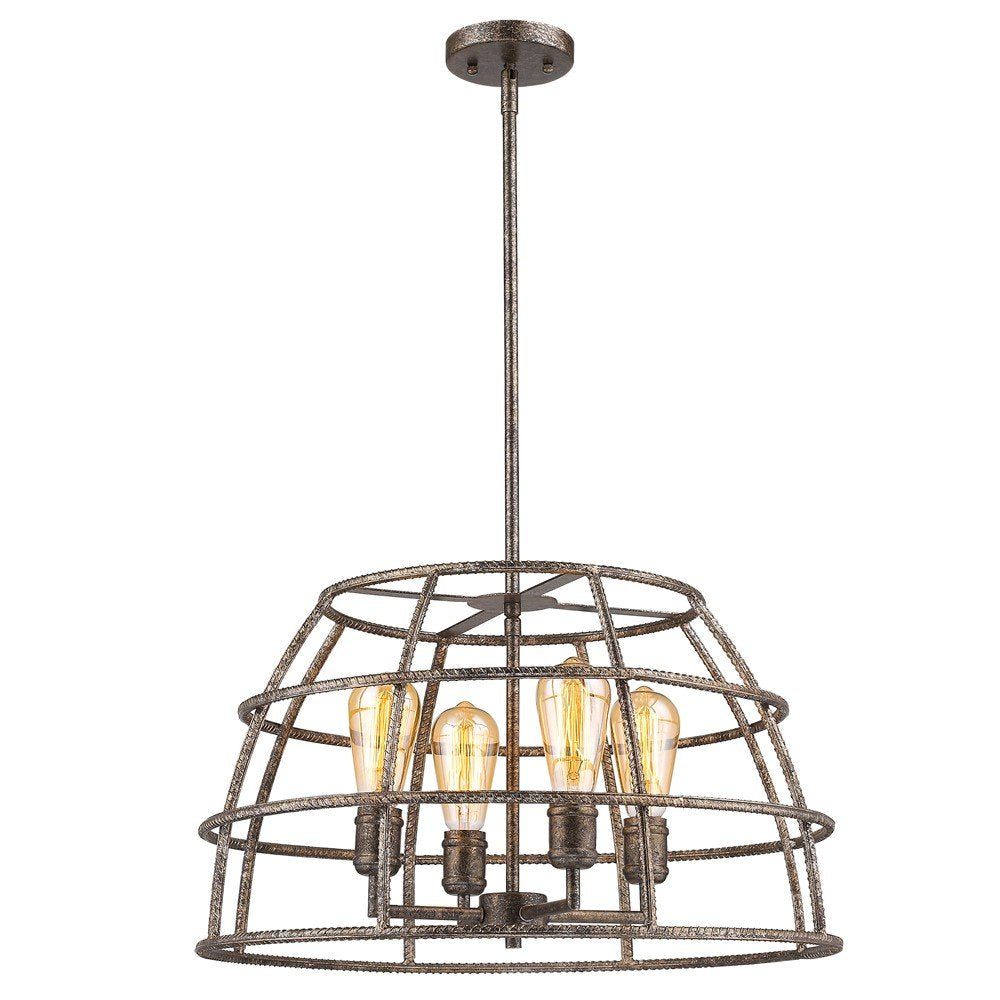 Brown Metal Four Light Dimmable Ceiling Light With Gold Shades