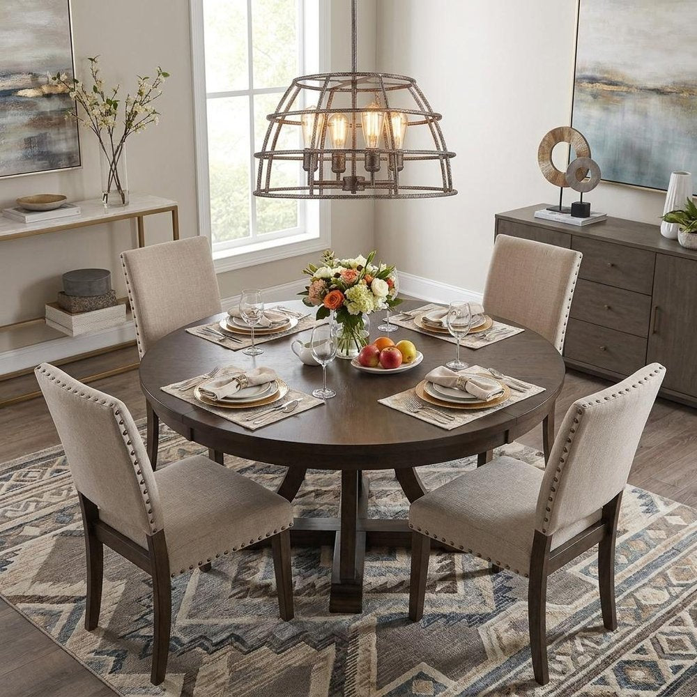 Brown Metal Four Light Dimmable Ceiling Light With Gold Shades