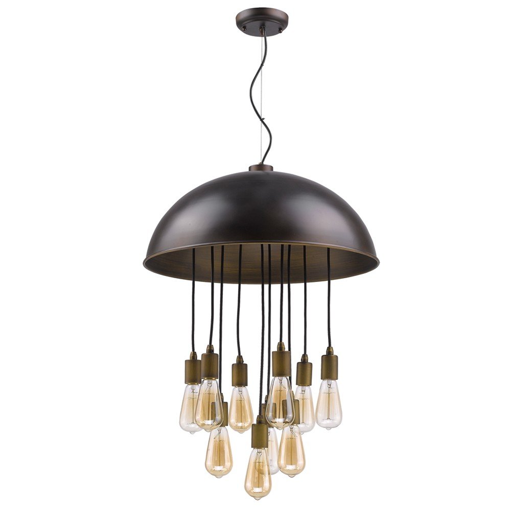 Black Iron Ten Light Dimmable Ceiling Light With Black Shades on a white background