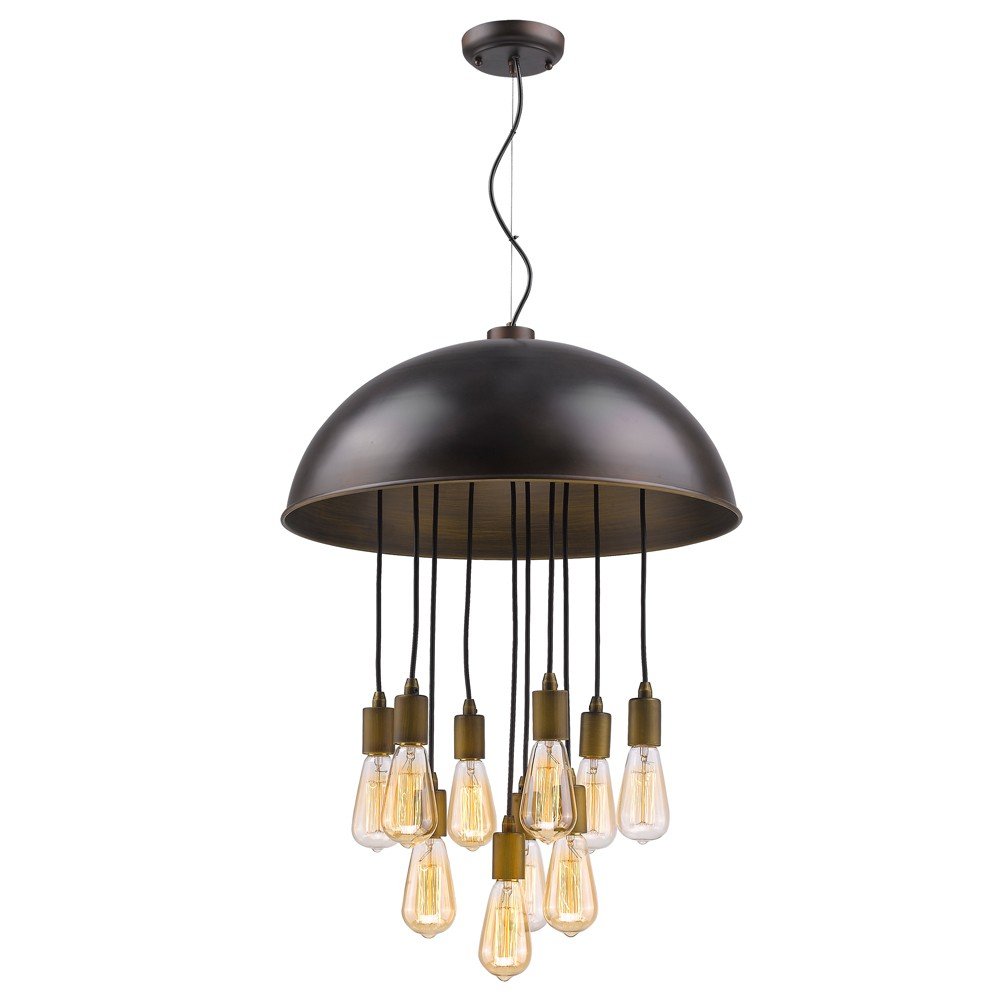 Black Iron Ten Light Dimmable Ceiling Light With Black Shades on a white background