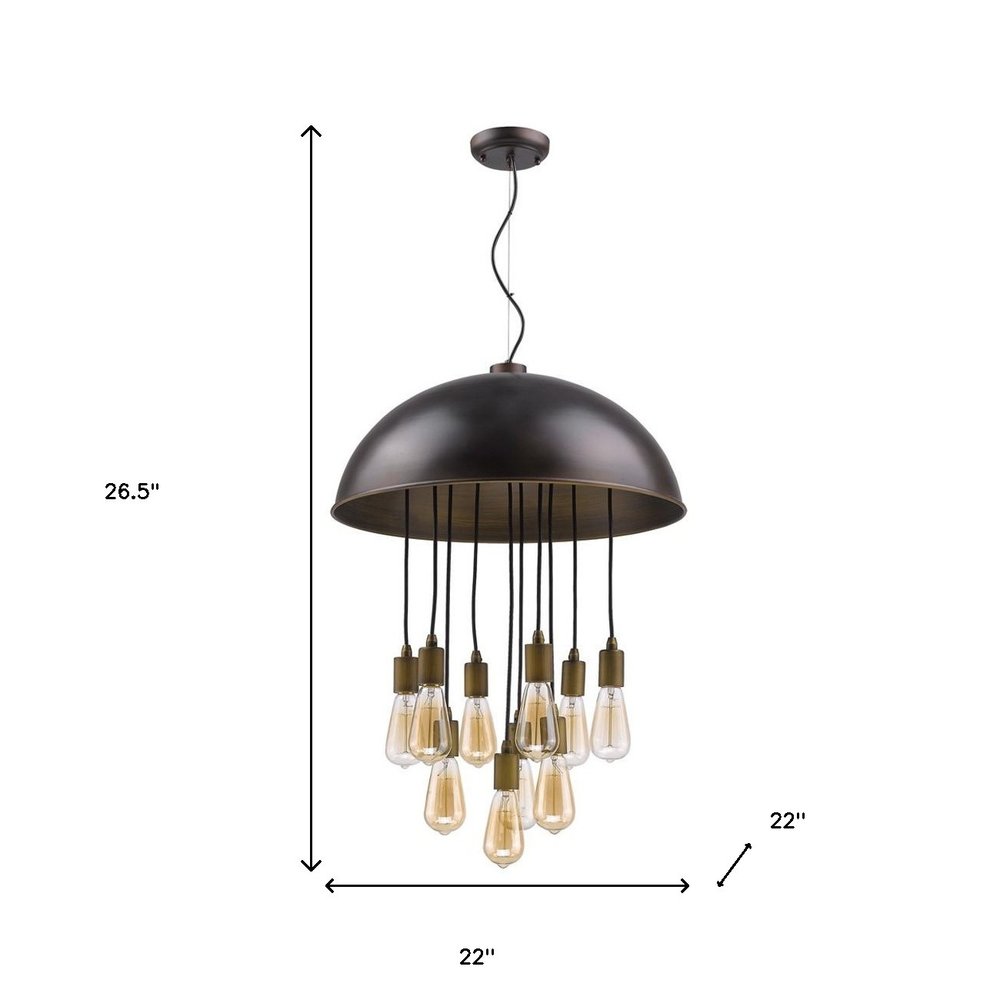 Black Iron Ten Light Dimmable Ceiling Light With Black Shades on a white background