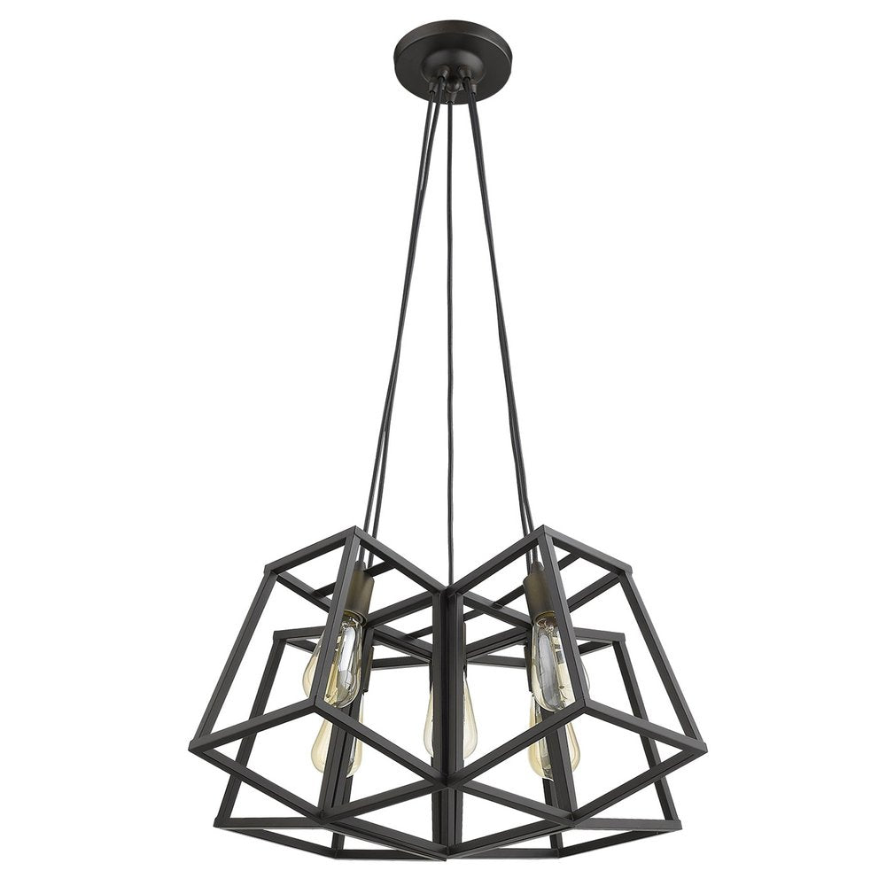 Bronze Lantern Five Light Metal Dimmable Chandelier on a white background