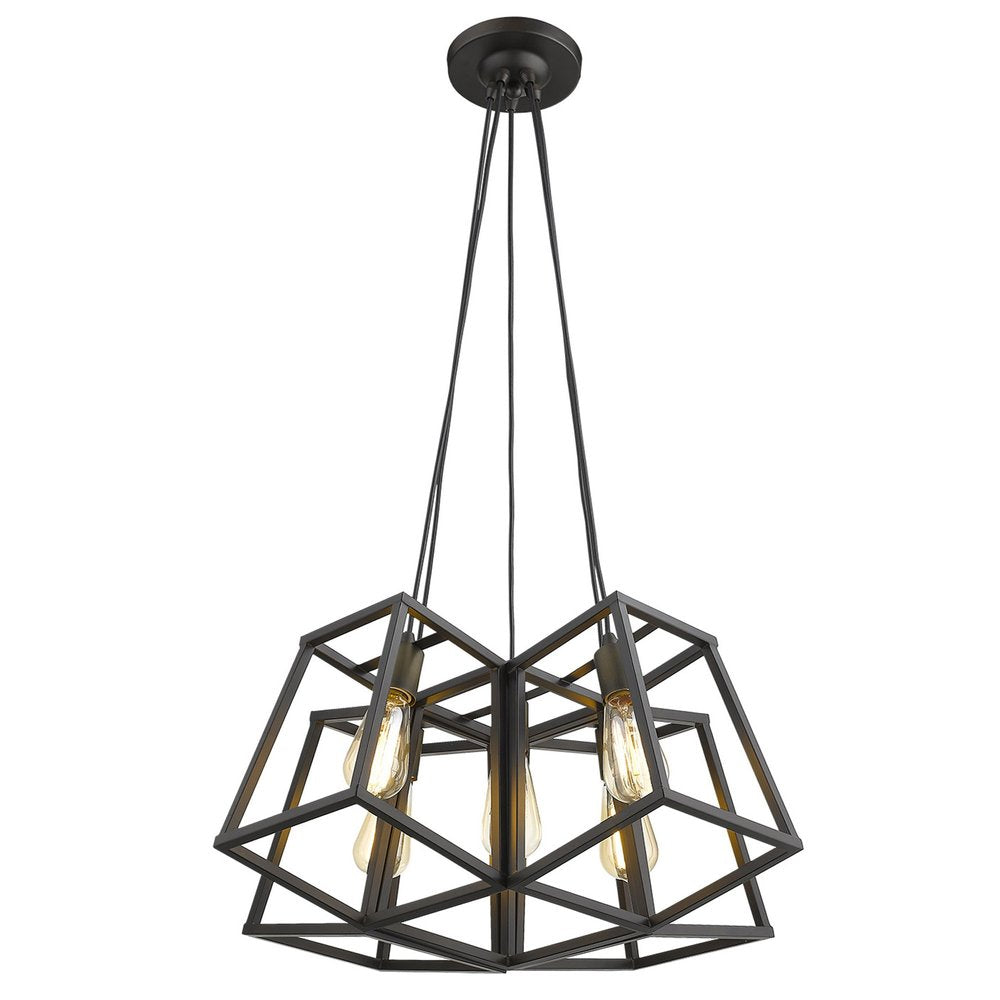 Bronze Lantern Five Light Metal Dimmable Chandelier on a white background