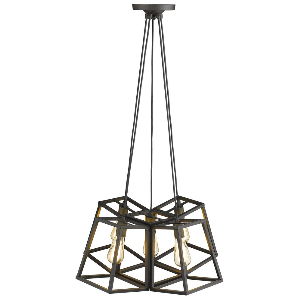 Bronze Lantern Five Light Metal Dimmable Chandelier on a white background