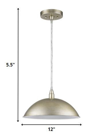 Silver Metal Hanging Light with Dome Shade on a white background