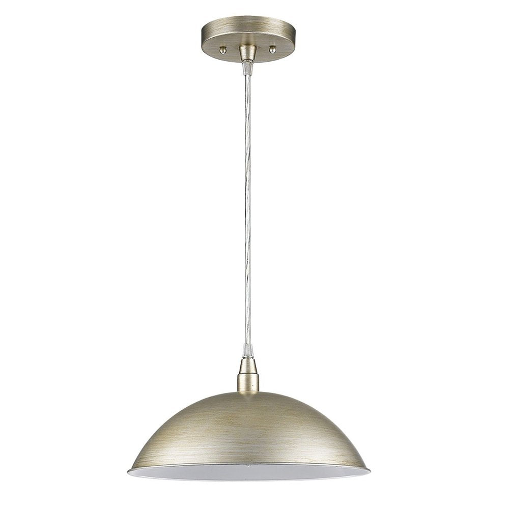 Silver Metal Hanging Light with Dome Shade on a white background